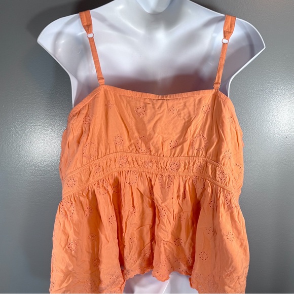 Torrid 3X Peach Eyelet Embroidered Peplum Tank | Adjustable Straps Boho Summer - Picture 7 of 13